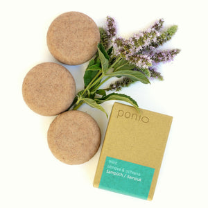 Tri tuhé šampúchy Mint obnova & ochrana Ponio s balením zhora