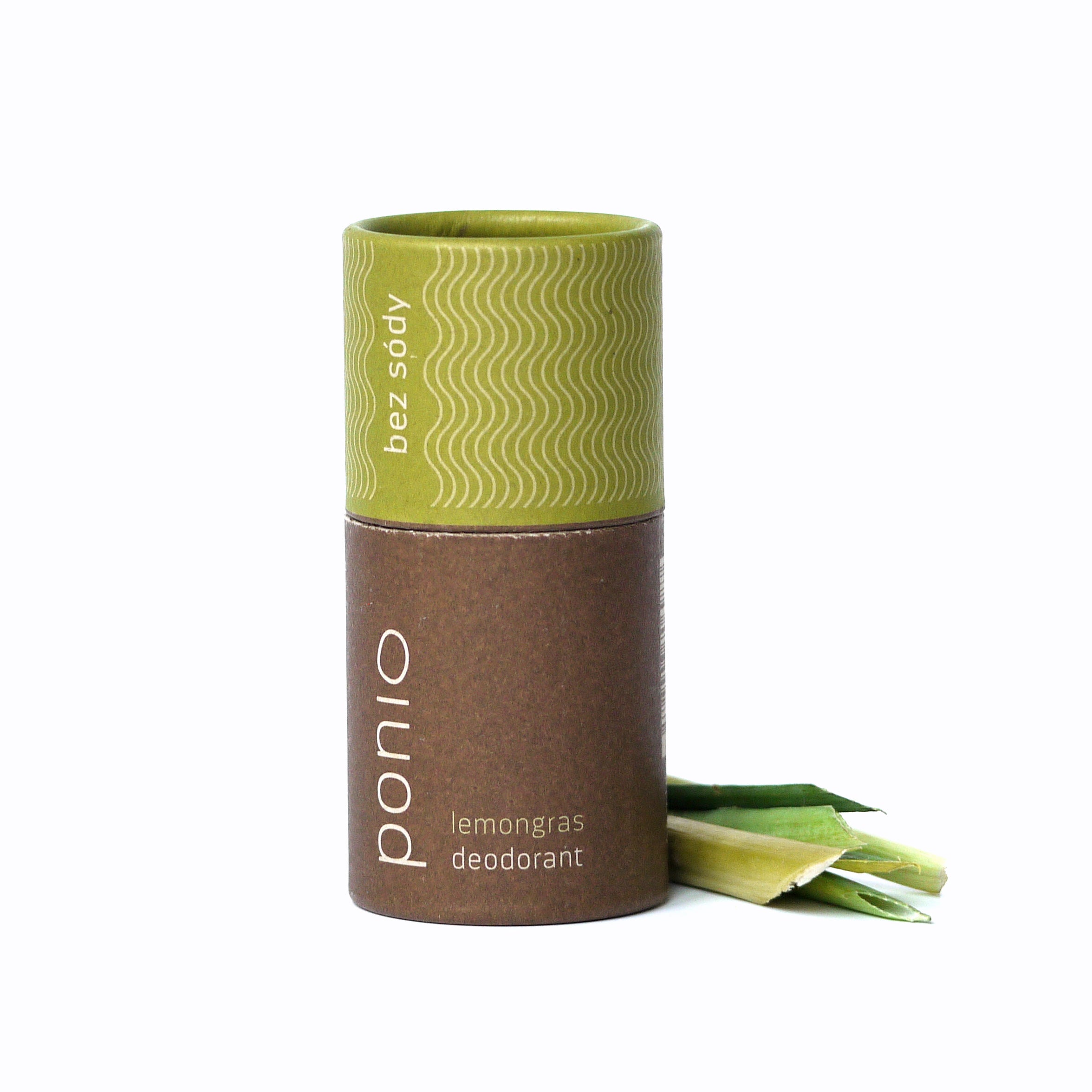 Deodorant Lemongras Sodafree Ponio s citrónovou trávou na bielom pozadí
