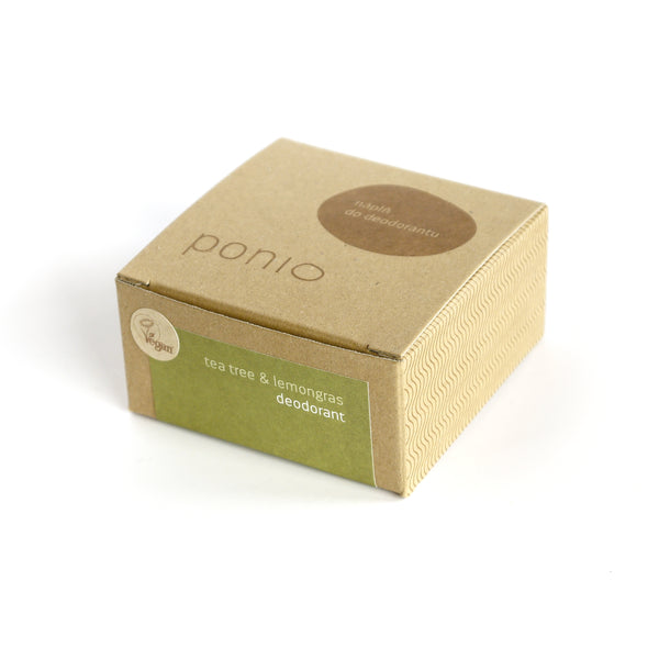 Náplň prírodného deodorantu Ponio Tea tree & lemongras v papierovej škatuľke